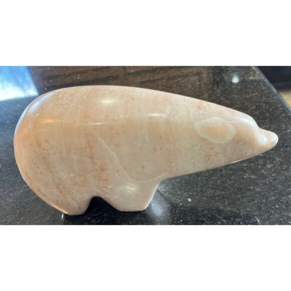 Vintage Handmade Quartz Polar Bear Sculpture Signed By The Artist 7/17/78 Pink S - Picture 5 of 10